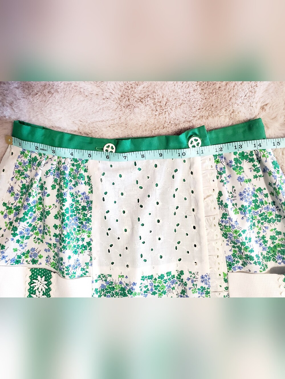 Vintage Reversible Cottagecore Wrap Skirt Green Floral Eyelet Prairie Midi Skirt - Picture 16 of 16